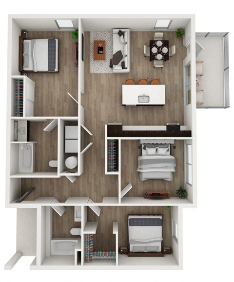 Floor plan for 3 beds, 2 baths, 1237 sqft